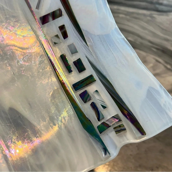 Dichroic Fused Glass Iridescent Handkerchief Bowl 7” x 7” - Picture 4 of 7